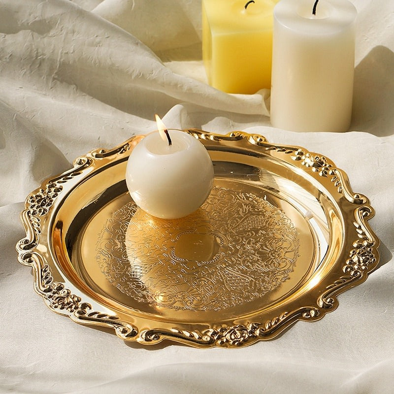 Retro Błyszcząca Metalowa Taca na Biżuterię