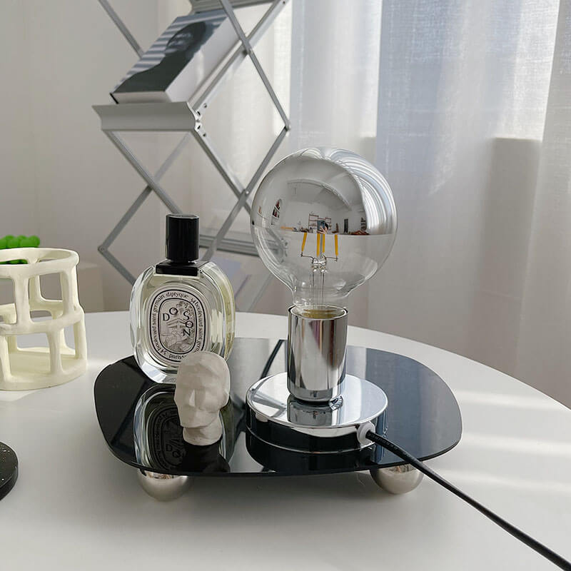 Retro Srebrna Błyszcząca Lampa Stolikowa