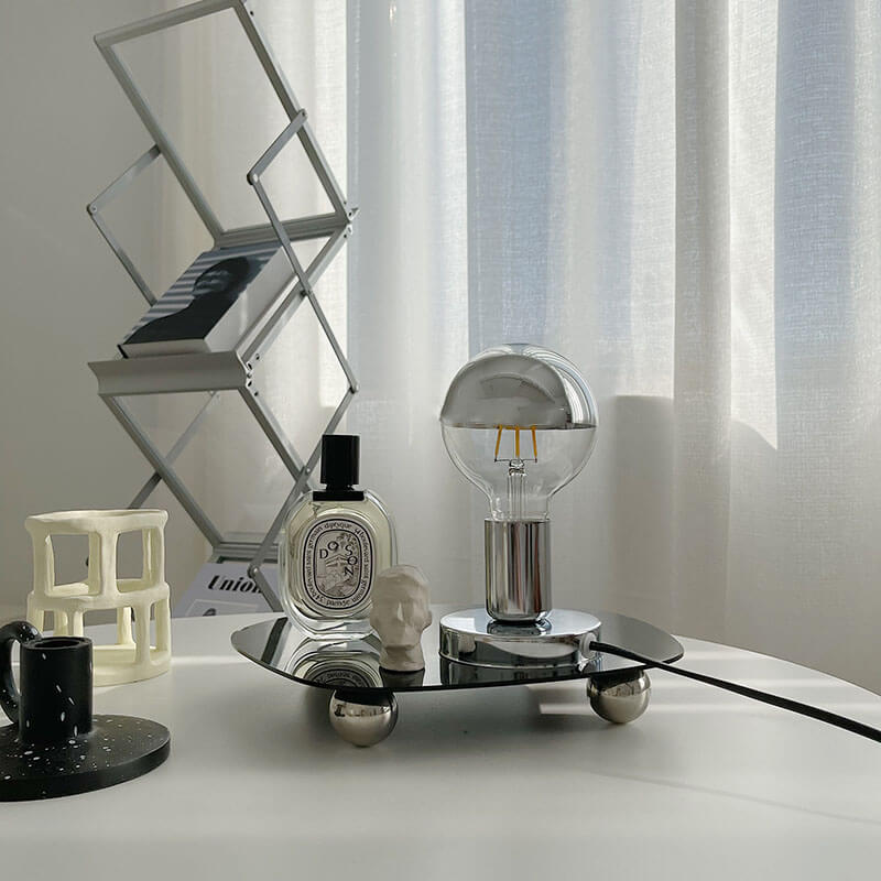 Retro Srebrna Błyszcząca Lampa Stolikowa