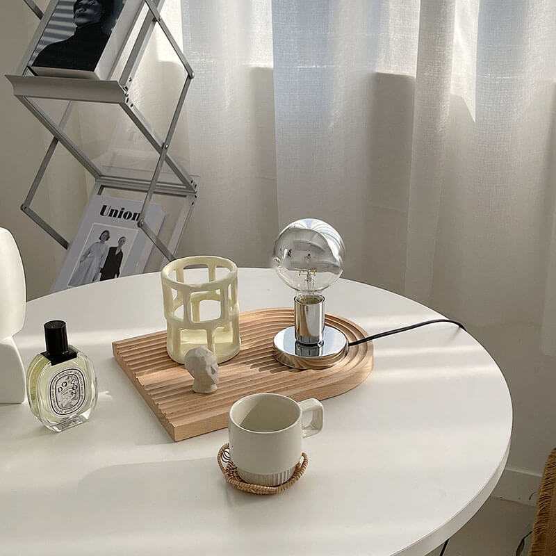 Retro Srebrna Błyszcząca Lampa Stolikowa