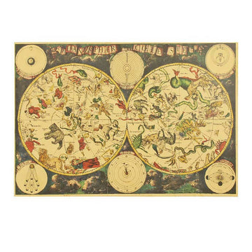 Plakat z mapą konstelacji zodiaku w stylu retro