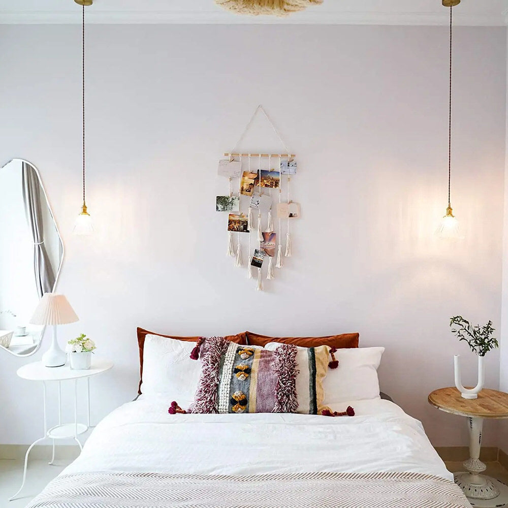 Makramowa dekoracja na ścianę z ramką na zdjęcia