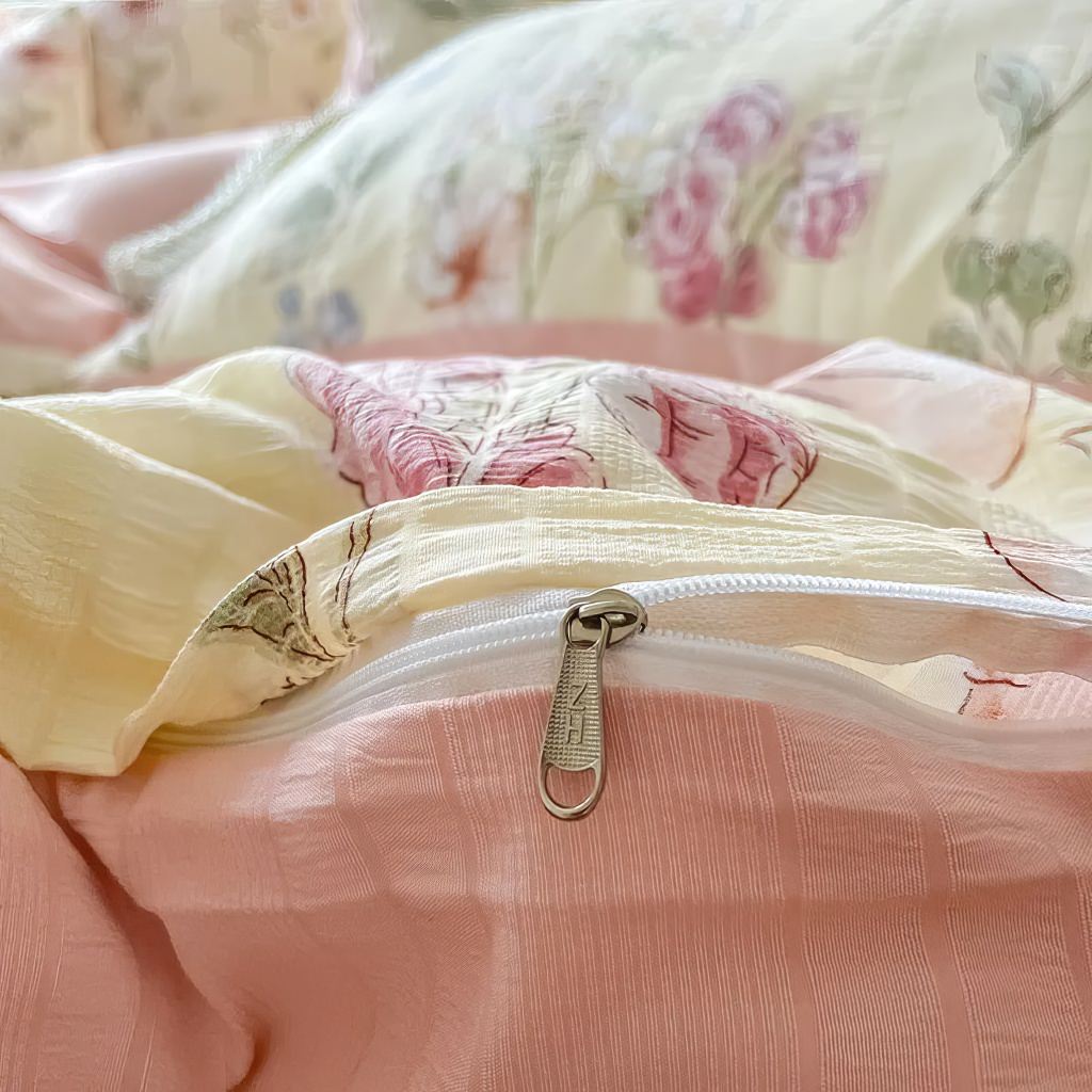 Wydruk zestawu pościeli z kwiatami akwarelowymi i fakturą