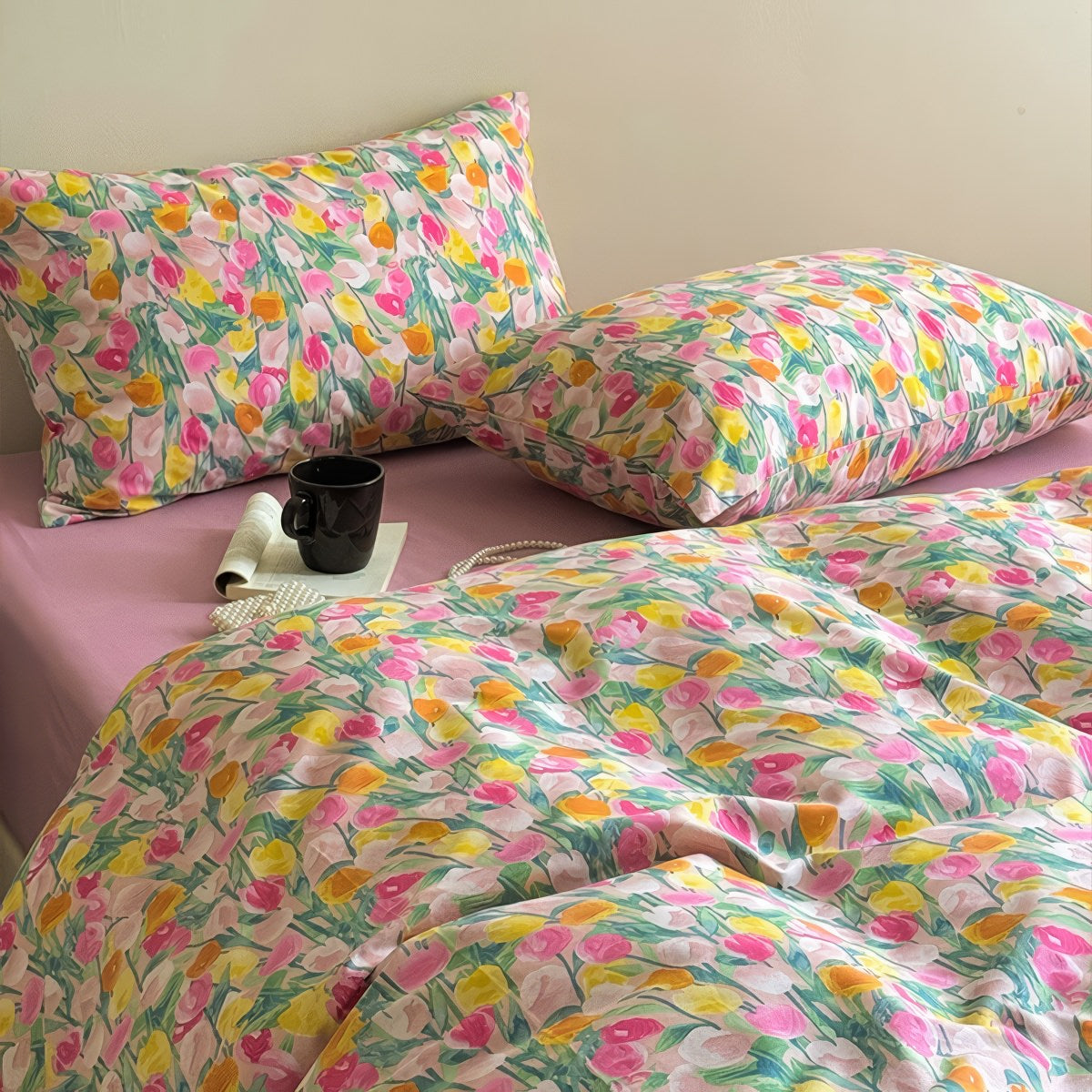 Pościel z nadrukiem olejowych tulipanów