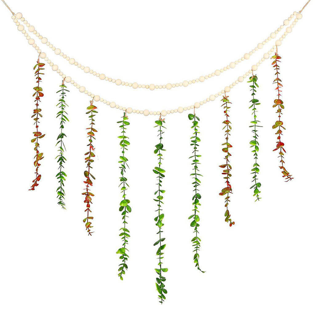 Drewniane koraliki z ozdobą ścienną z roślinami pnącymi