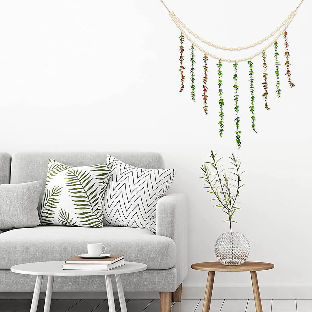 Drewniane koraliki z ozdobą ścienną z roślinami pnącymi